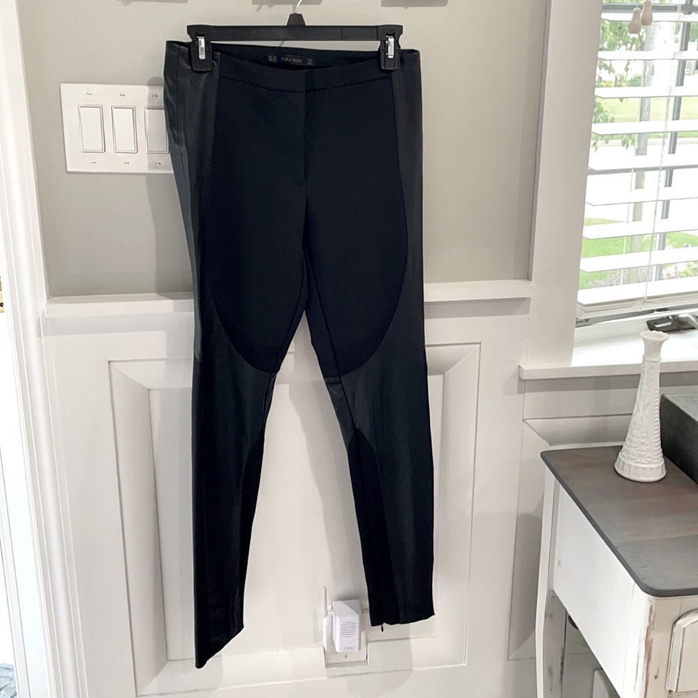 Zara black faux leather mixed media pants XS